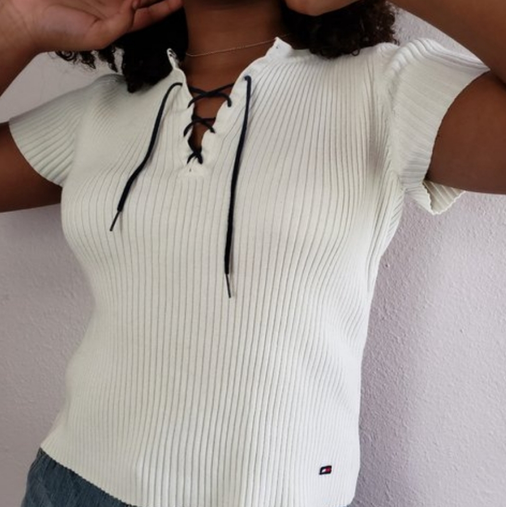Tommy Hilfiger lace up v neck tee